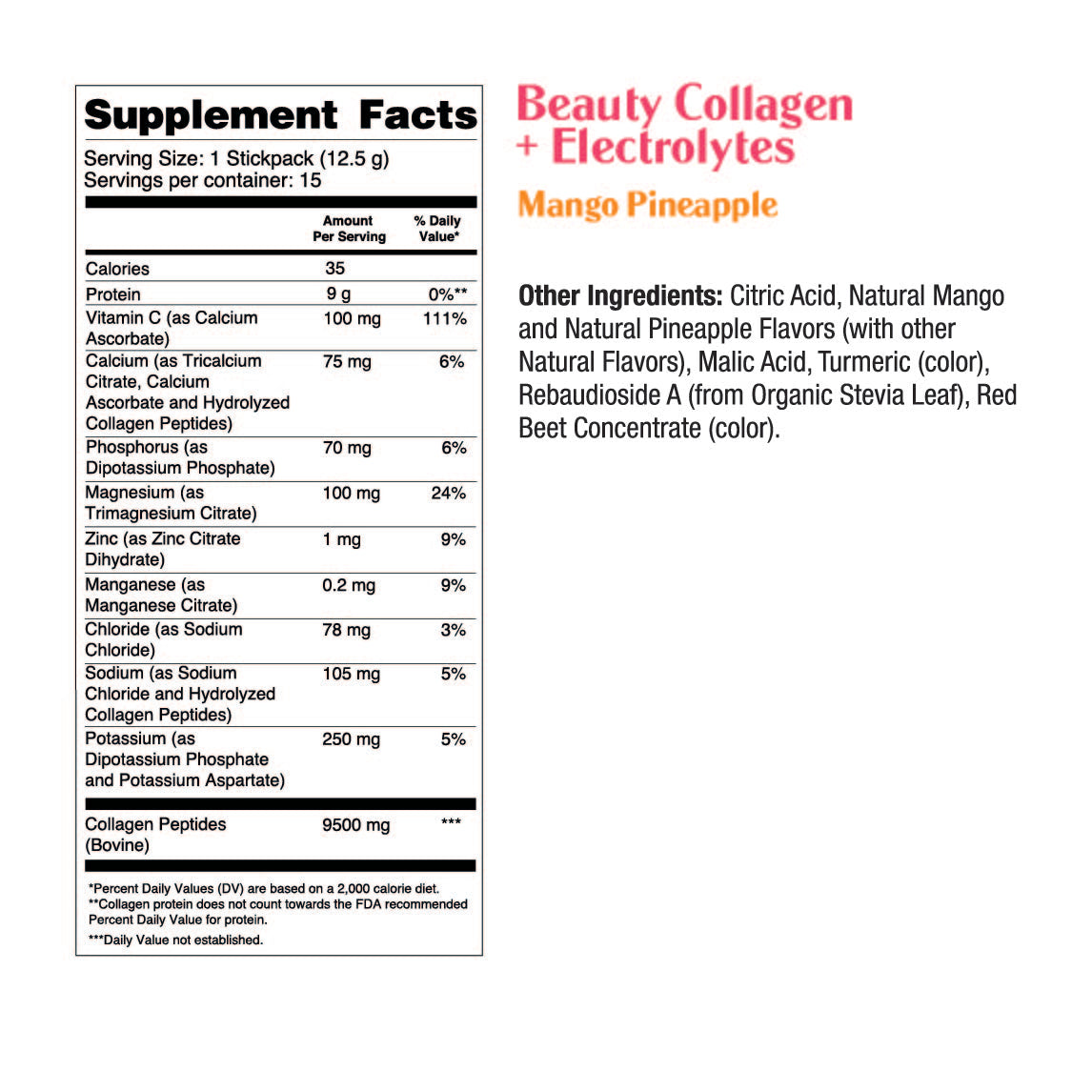 Mango Pineapple beauty collagen powder + electrolytes - 15 serving stickpacks