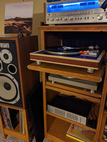 Buy this PL-518 pioneer turntable with custom made wood plinth and custom height adjustable ISO / Isolation feet by Mnpctech.