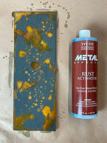 Use Modern Masters Rust Activator over Sophisticated Finishes Iron Metallic Surfacer as Substitute.