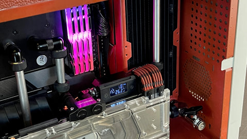 Close up of the vertically mounted gpu in this unique and very bold Sleeper PC and Retro Gaming PC build by Mnpctech.