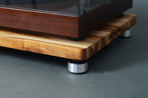 Buy the best feet for making turntable isolation platform from amazon butchers block and kitchen cutting board.