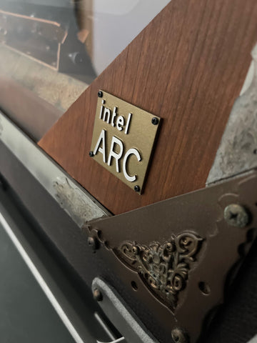 Intel PC case badge for ARC made from Bronze and Brass Metal plate.