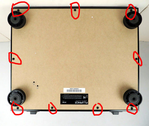 how to remove fluance turntable bottom cover to replace and upgrade isolation feet