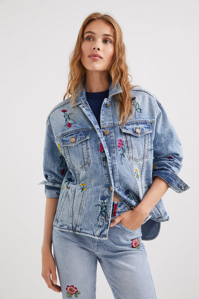 Desigual floral denim jacket with embroidery