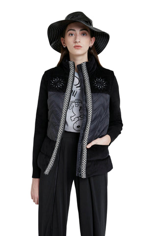 Desigual padded edimburgo coat in black mixed fabric with velour