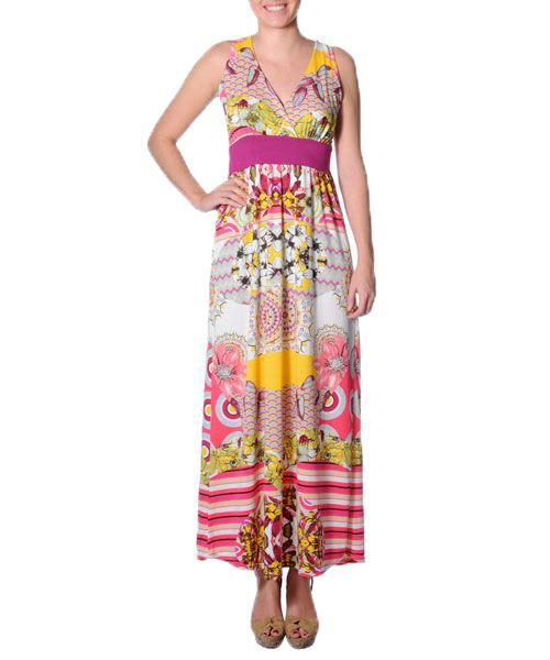 Smash Women's maxi dress with pink and yellow print summer