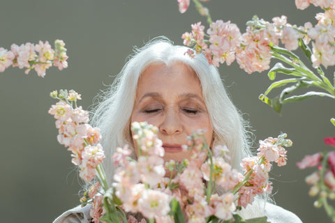 Elderly woman flowers