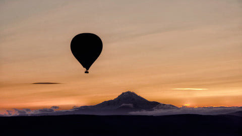 Hot air balloon and mountains