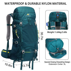 Internal Frame Ergonomic 65L Breathable Hiking Backpack