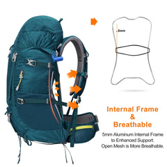 Internal Frame Ergonomic 65L Breathable Hiking Backpack