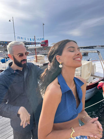 model having hair done at soru capri photo shoot