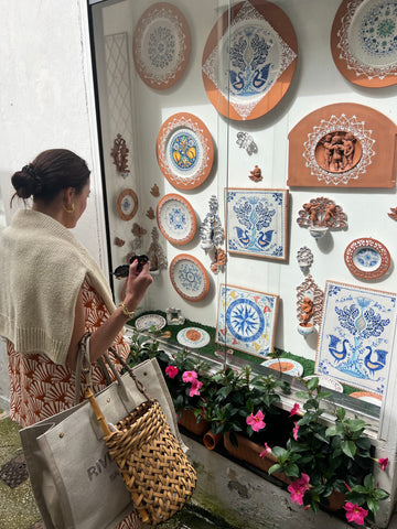 Founder of Soru Jewellery Marianna Doyle window shopping ceramics and terracotta in Anacapri