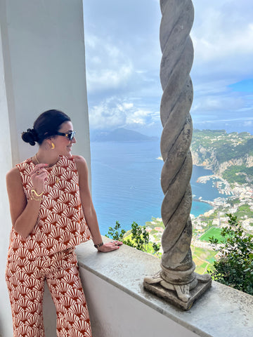 Soru jewellery founder Marianna Doyle looking over the views from Villa San Michele in Anacapri