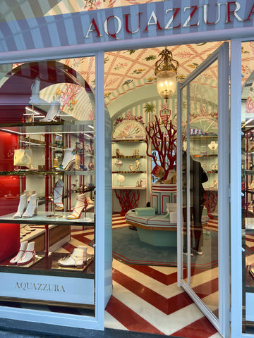 The Aquazzura store in Capri, showing its beautiful store interior fit out with coral designs