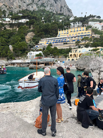 getting on the boat in capri soru photo shoot