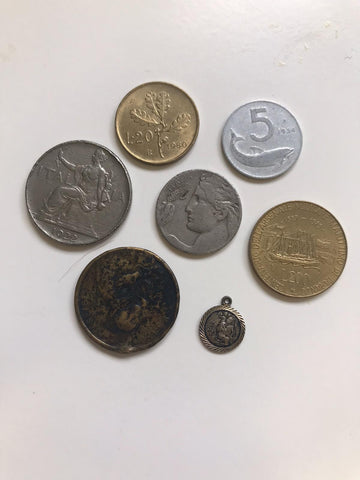 old coins, Italian coins, soru coin necklace, Italian lire coins