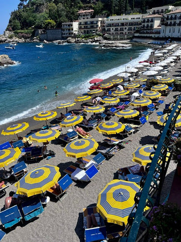 umbrellas on Lido la Pigna beach, soru in sicily