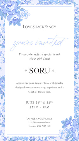 Love Shack Fancy X Soru Jewellery Invite to pop up store