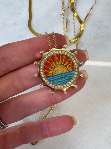 micro mosaic sunrise diamond pendant