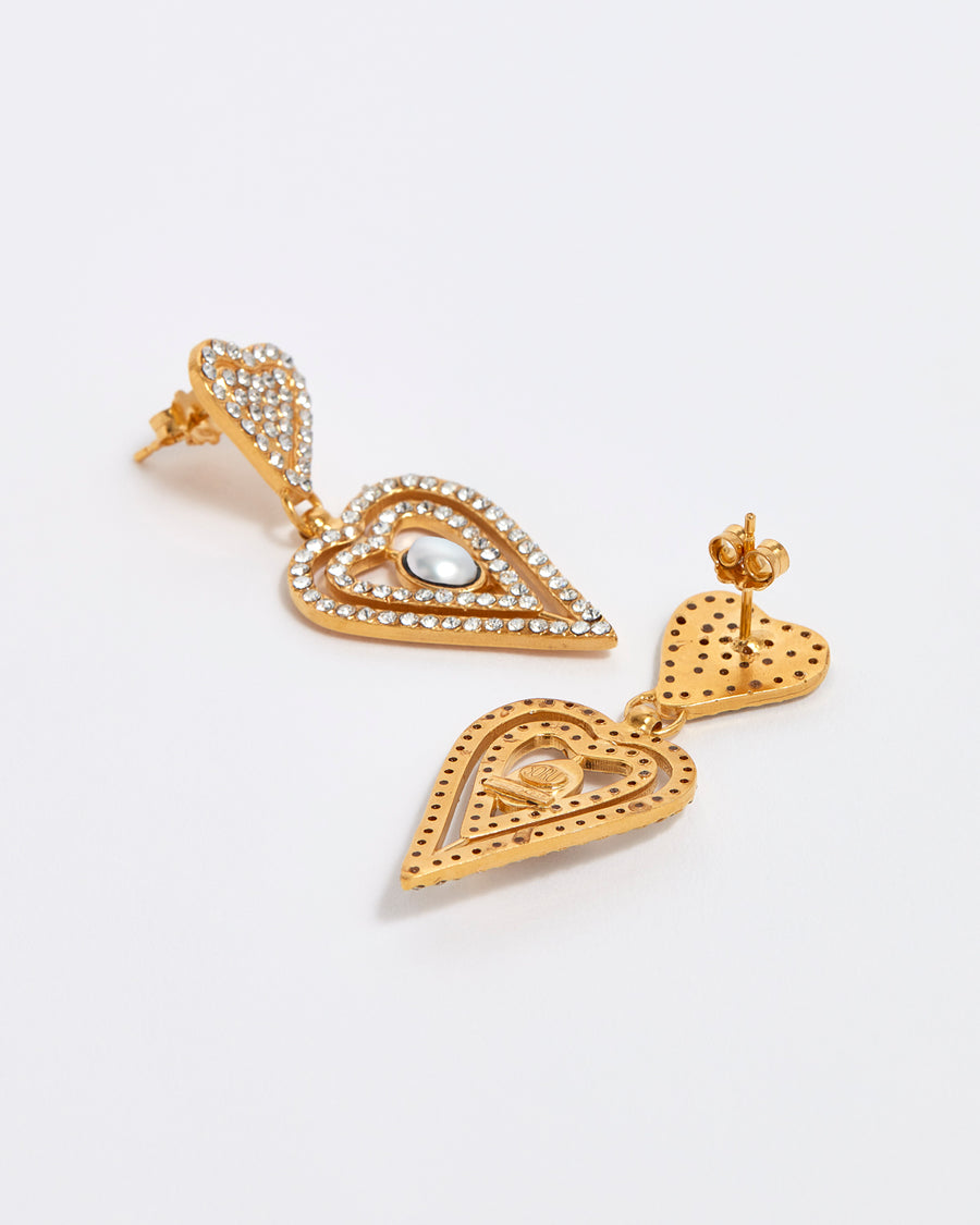 soru jewellery crystal heart earrings, side and back view 