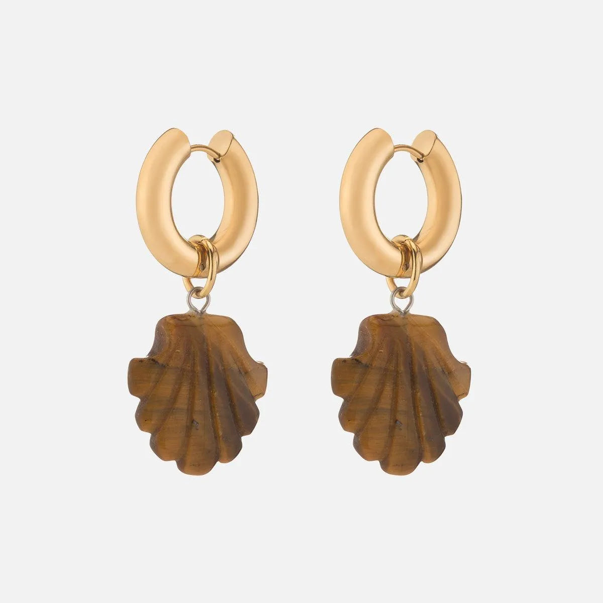 Shell We Dance Earring, Tigers Eye