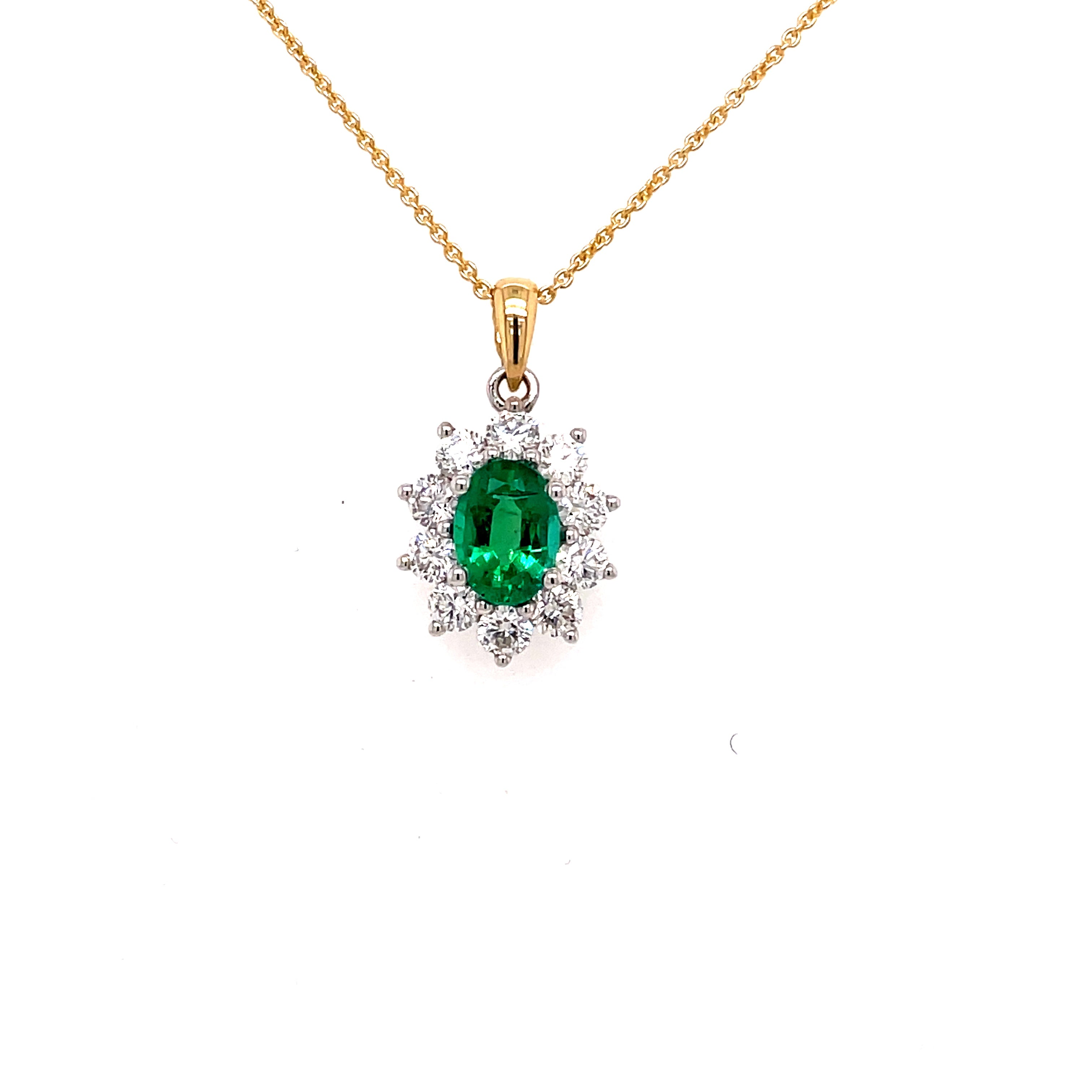 Emerald and Round Brilliant Cut Diamond Cluster Style Pendant ...