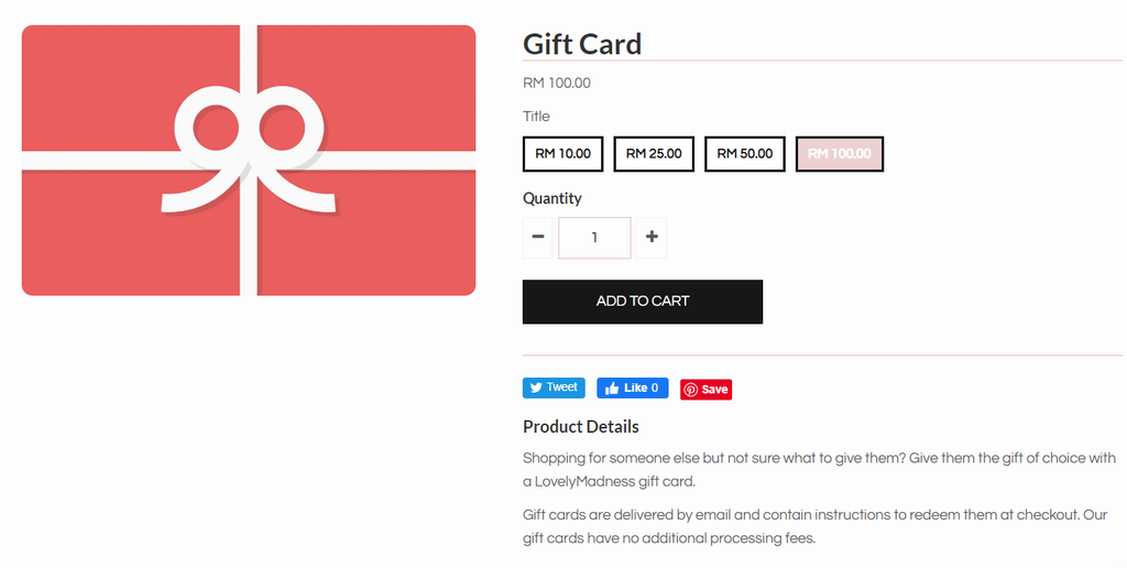 Gift card product example