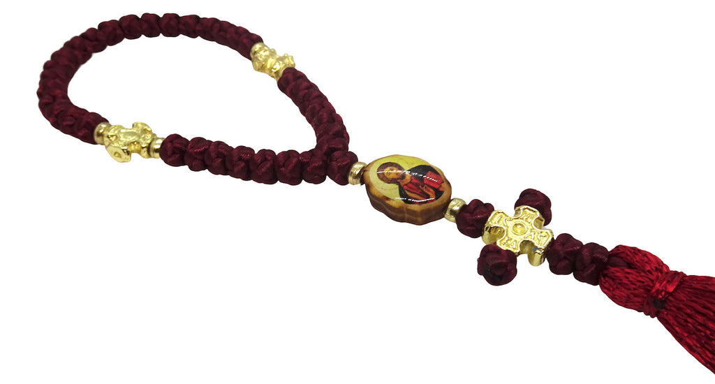 Orthodox Christian Black Prayer Rope 50 knots with Red Beads