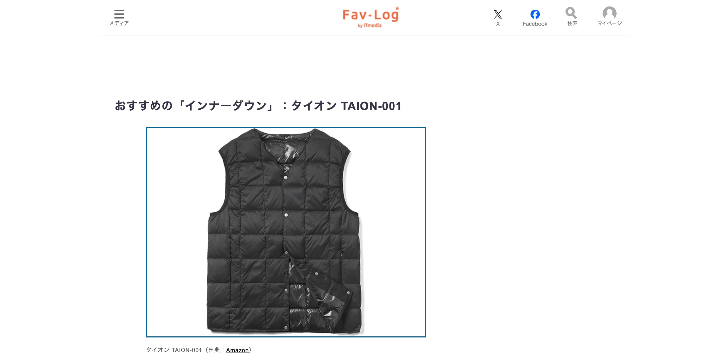 Fav-Log ファブログ TAION インナーダウン ダウンベスト