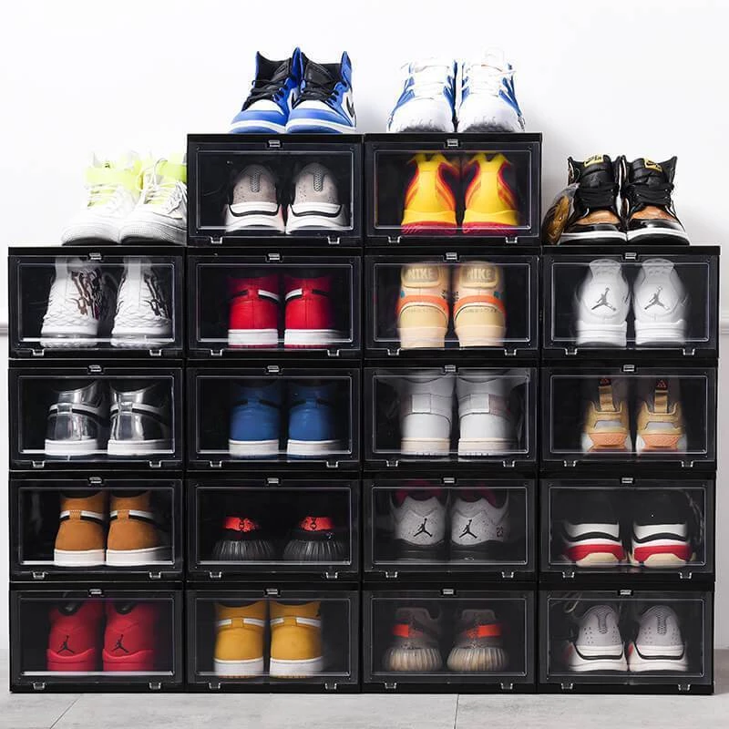 black shoe storage boxes