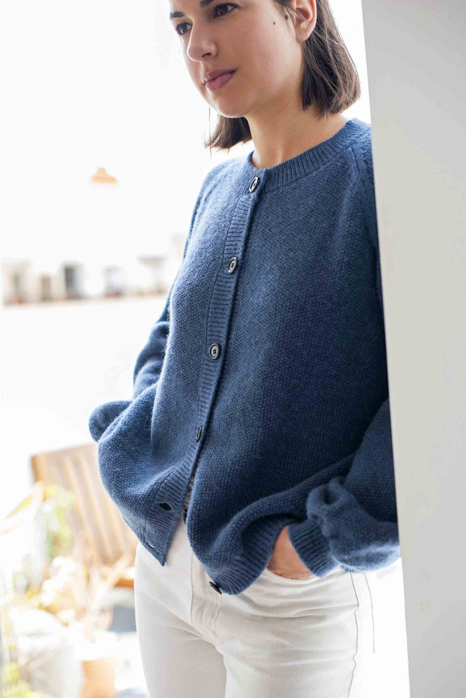 light blue cardigan