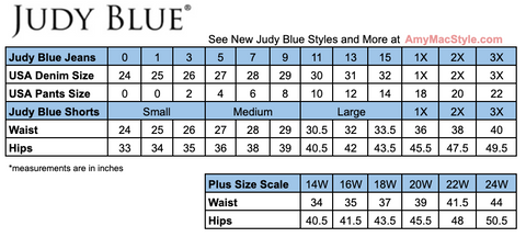 jean size chart