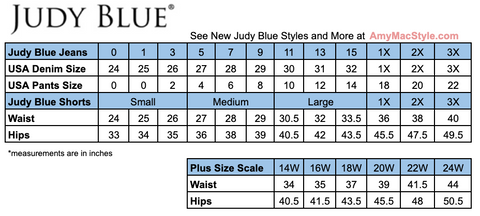 judy blue sizing