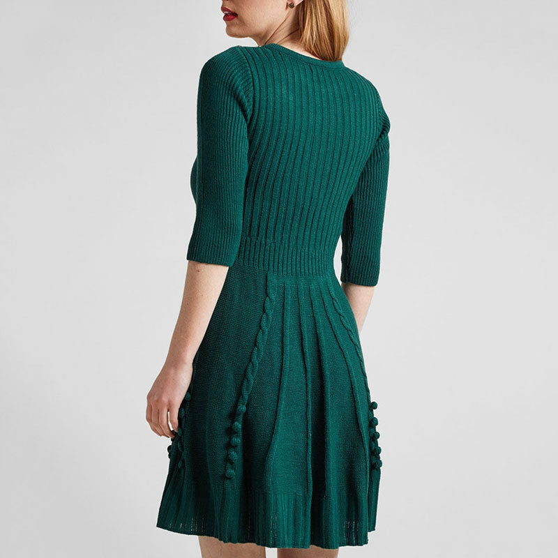 Casual Pattern Long Sleeve Sweater Dress Aiiview