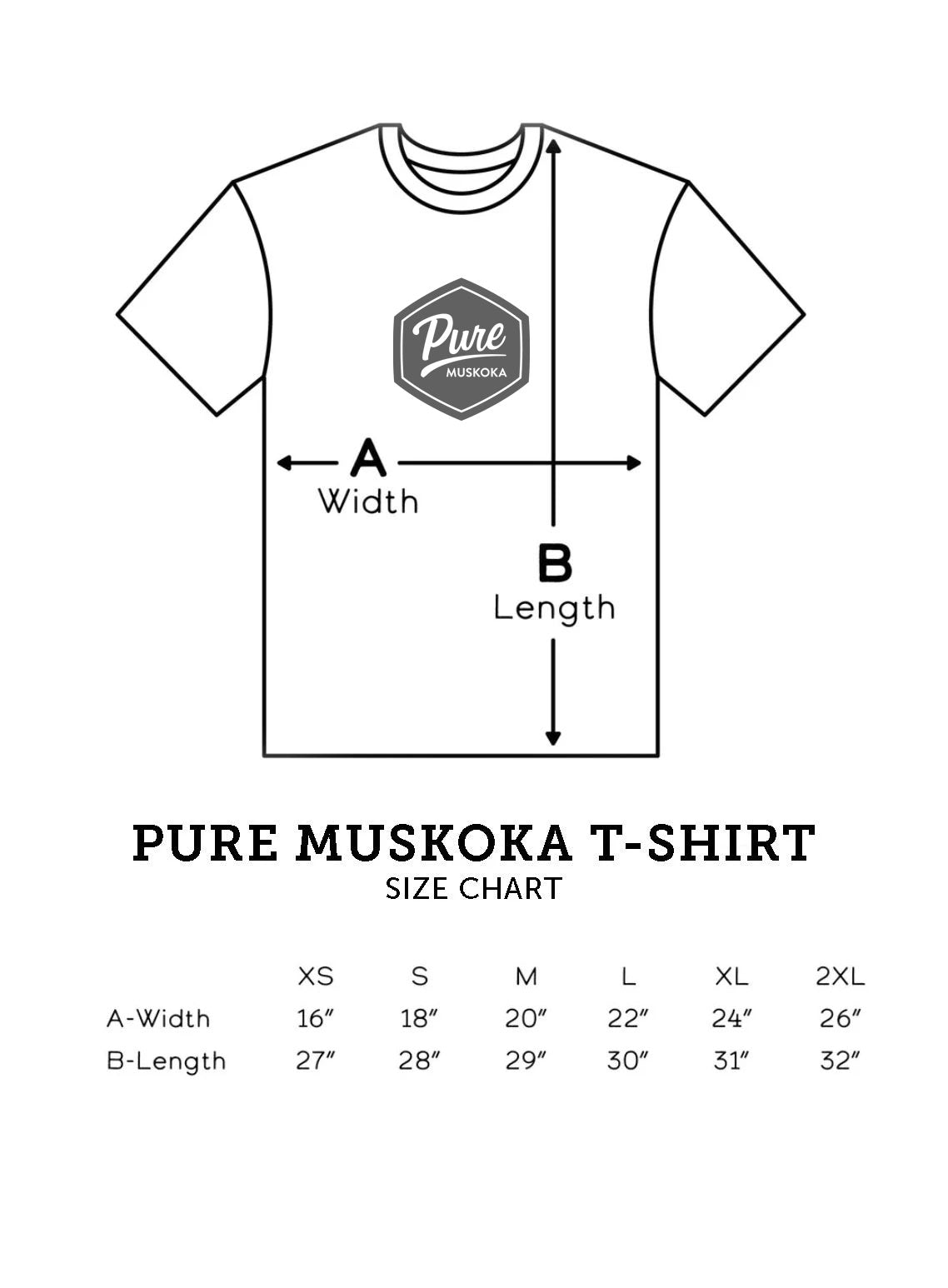 Pure Muskoka T-Shirt Size Chart