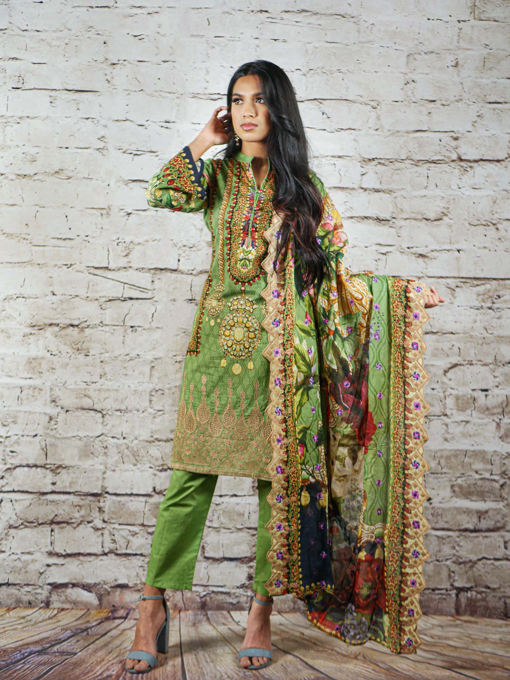 CHARIZMA Green Cotton Lawn Salwar Kameez | 3 pc. – Modesi Fashion