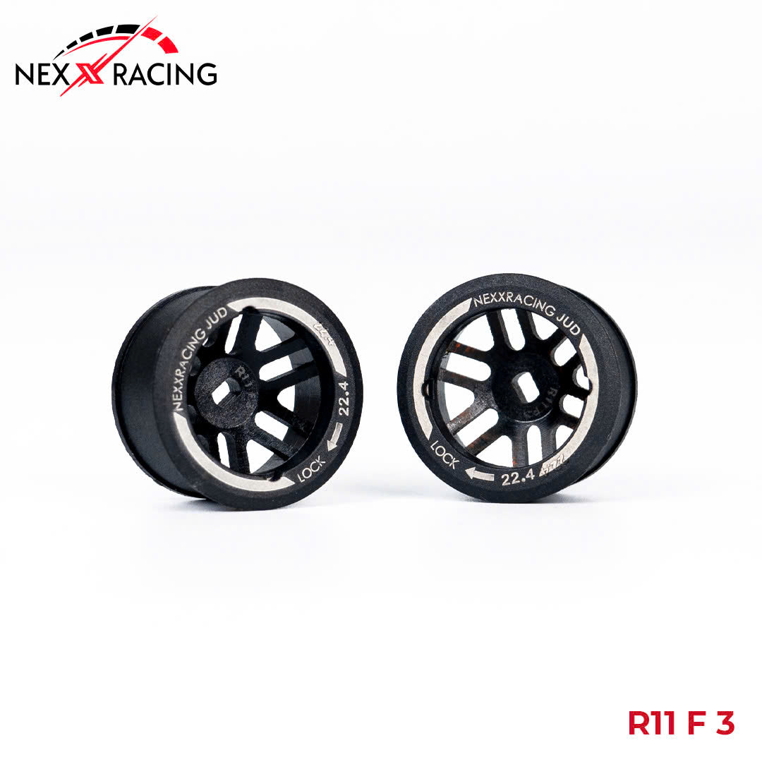 NXUSA-EVOAWD-R Nexx Racing “JUD” threaded carbon-fiber reinforced EVO AWD Flanged Rear Wheels (2) pcs for Mini-Z - R11 OFFSET +3