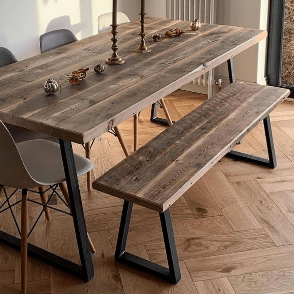 reclaimed bench table