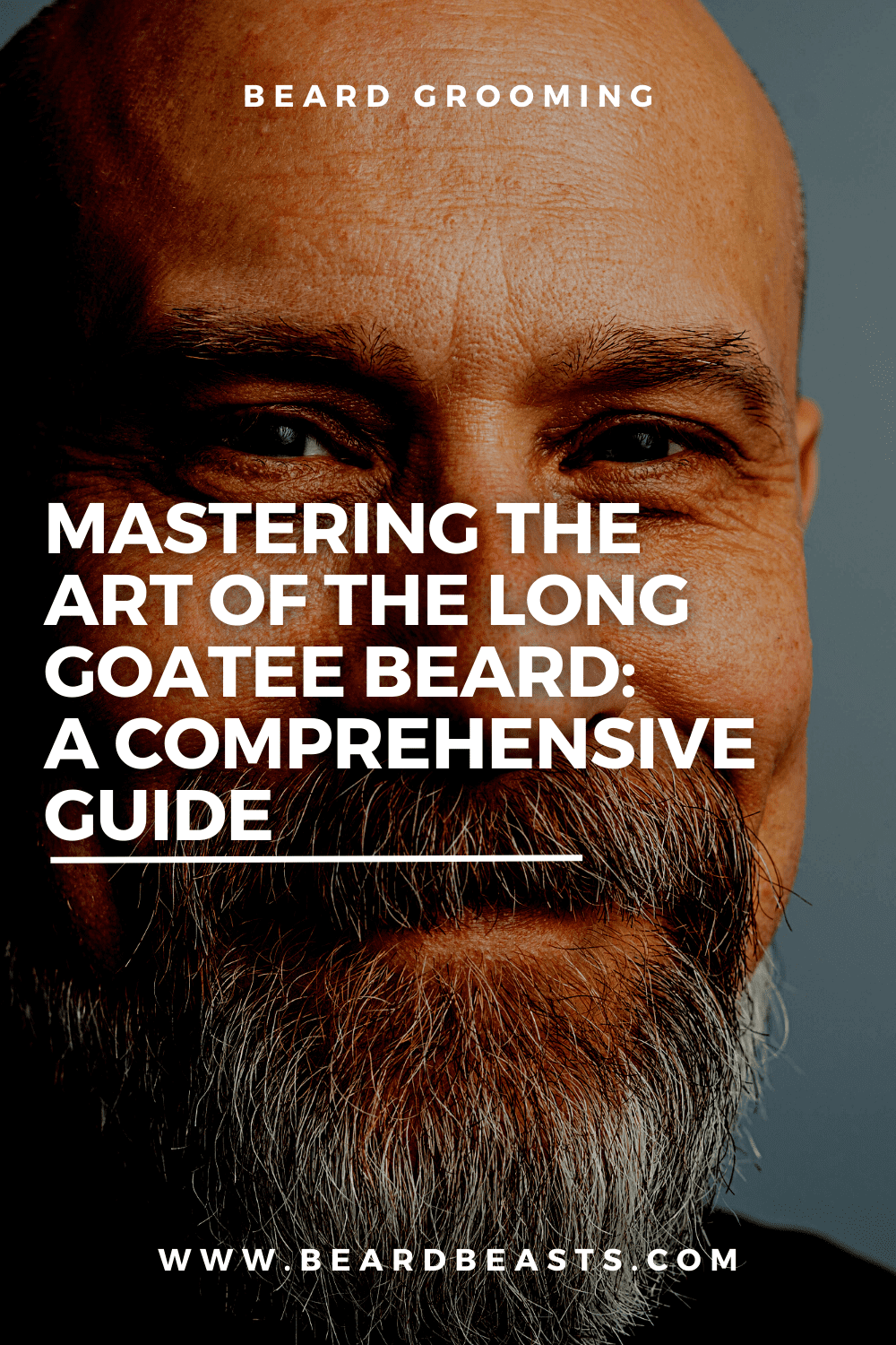 Man with a well-groomed long goatee beard, featuring the article title 'Mastering the Art of the Long Goatee Beard: A Comprehensive Guide' overlaid on the image, perfect for Pinterest sharing.