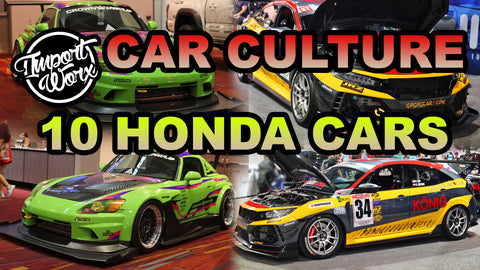text says car culture 10 honda cars, picture honda s2000 and civic type r 