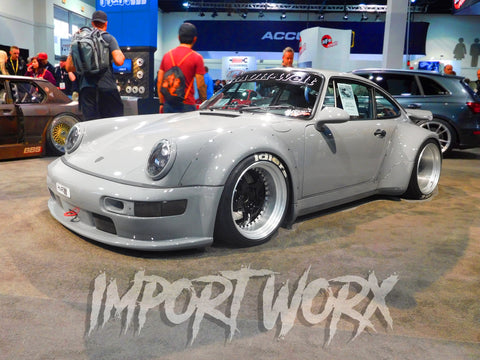 JONSIBAL's RWB Porsche at SEMA 2015, a custom Porsche with a widebody kit, lowered suspension, and unique stance..