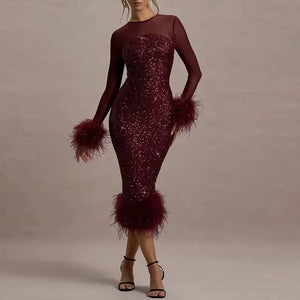 LUX Elegant Feather Maxi Dress - Luxlife Brands