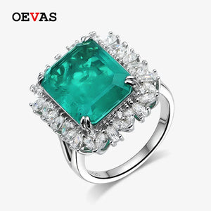 OEVAS 100% 925 Sterling Silver 12*15 Synthetic Emerald High Carbon Diamond Rings For Women Sparkling Wed Party Fine Jewelry Gift - Luxlife Brands