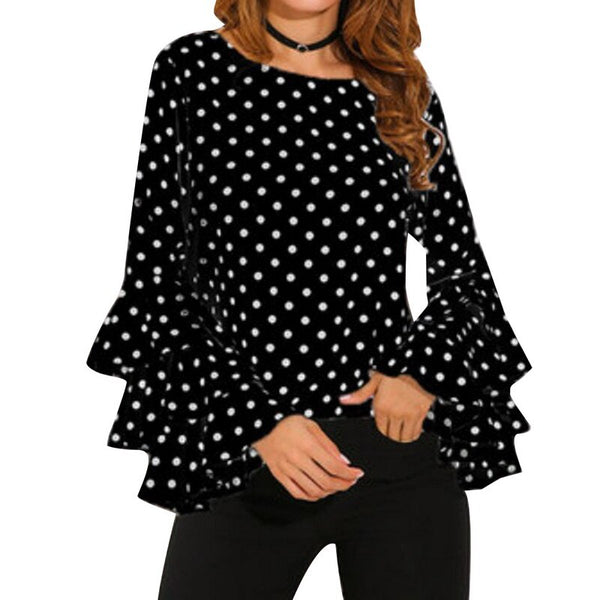 NIBESSER Fashion Dot Print Flare Sleeve 