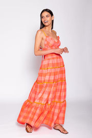 Sundress Vanina Maxi Skirt in Big Gingham Neon Coral