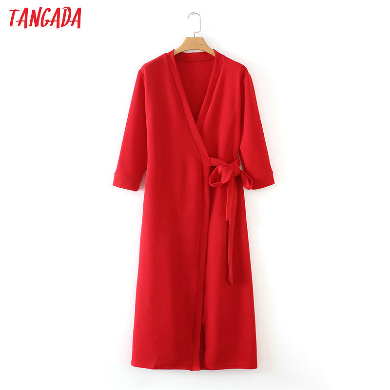 red quarter sleeve dress