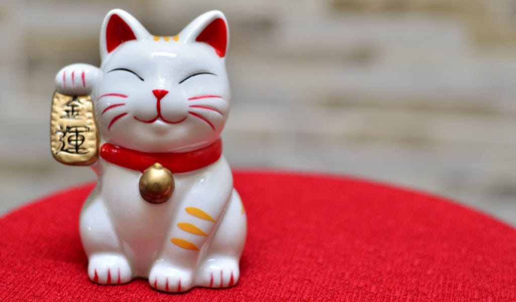 Porte-clé chat porte-bonheur Maneki Neko avec clochette : Attirez