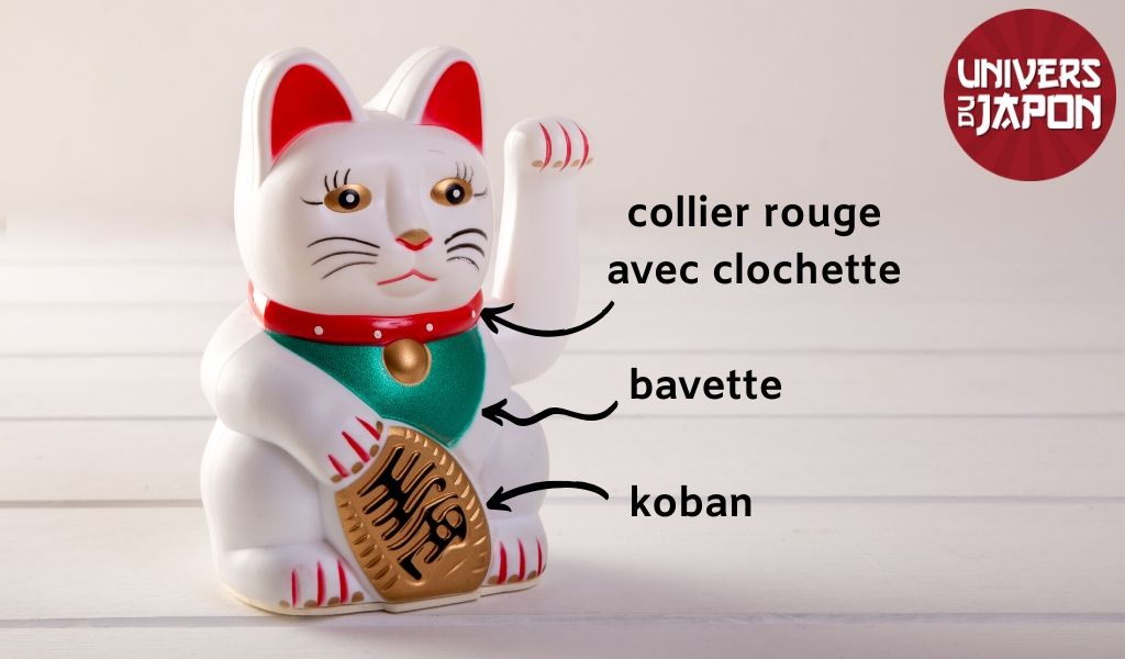 Porte clé chat porte bonheur (maneki neko) Mani the Lucky Cat blanc collier  bleu