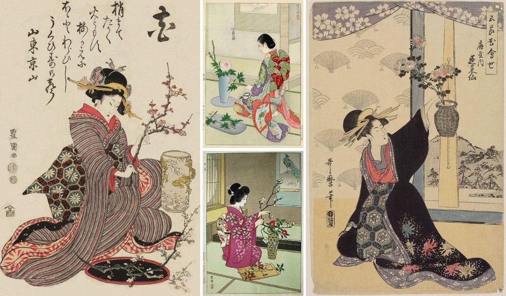 geisha pratiquant l'ikebana