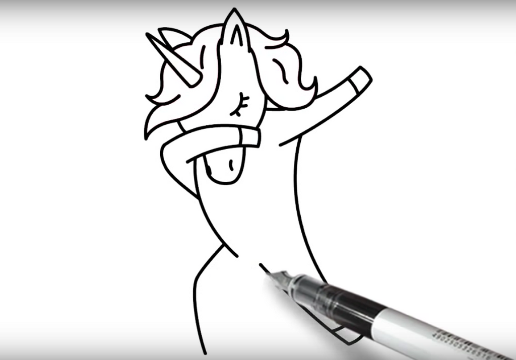 dibujos animados unicornio dabbing pierna doblada